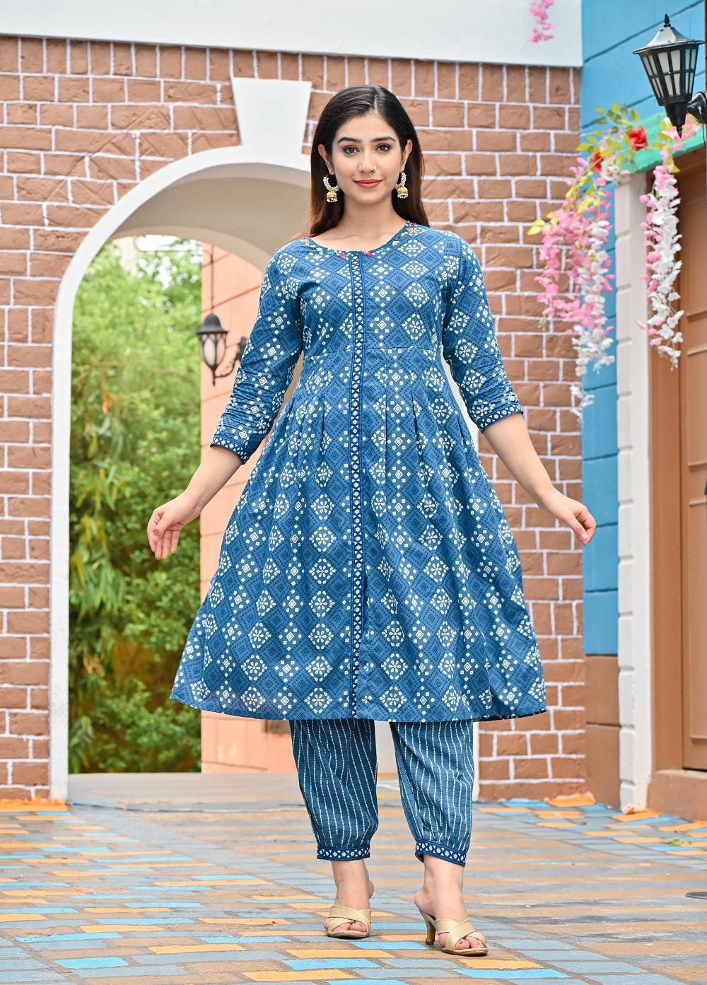 Rang Deep Women Set of Indigo Cotton Kurta with Palazzo Kurti Rangdeep-Fashions 