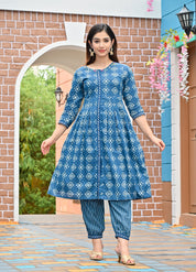 Rang Deep Women Set of Indigo Cotton Kurta with Palazzo Kurti Rangdeep-Fashions 