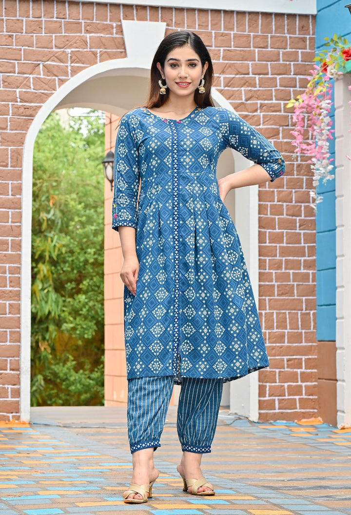 Rang Deep Women Set of Indigo Cotton Kurta with Palazzo Kurti Rangdeep-Fashions 