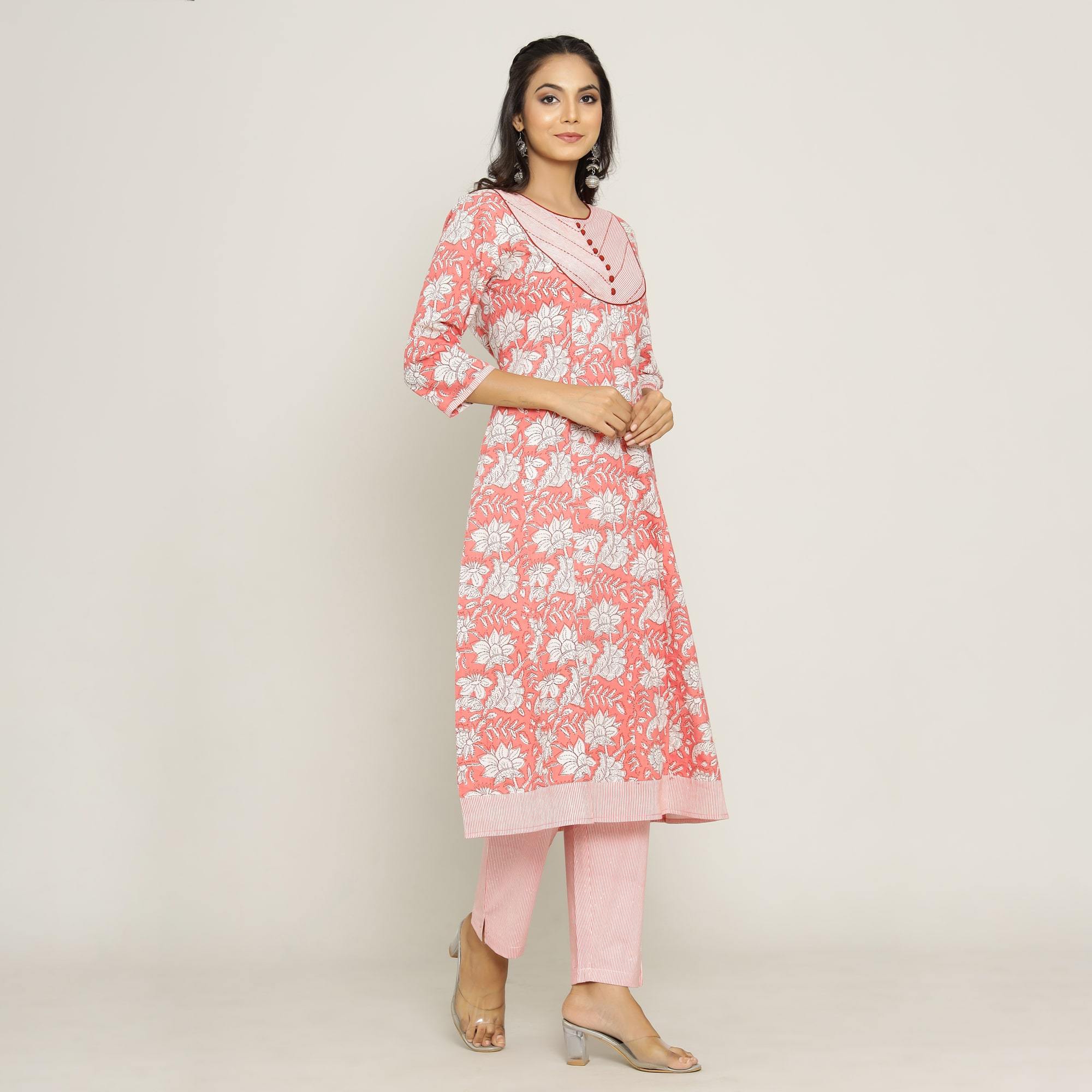 Rang Deep Women Set of Pink Cotton Kurti With Pant Kurti Rangdeep-Fashions 