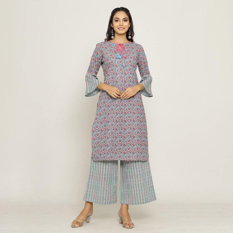 Buy Pheeta Blue Cotton Kurti Palazzo Set With Dupatta for Women Online @  Tata CLiQ