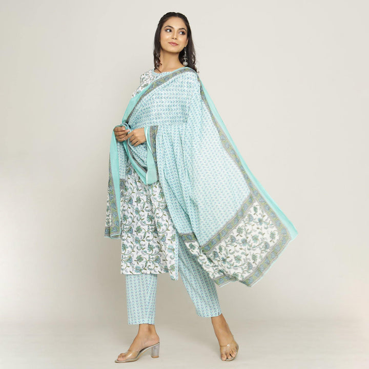 Rang Deep Women Set of Teal Blue Cotton Kurti With Palazzo and With Dupatta. Kurti Rangdeep-Fashions 