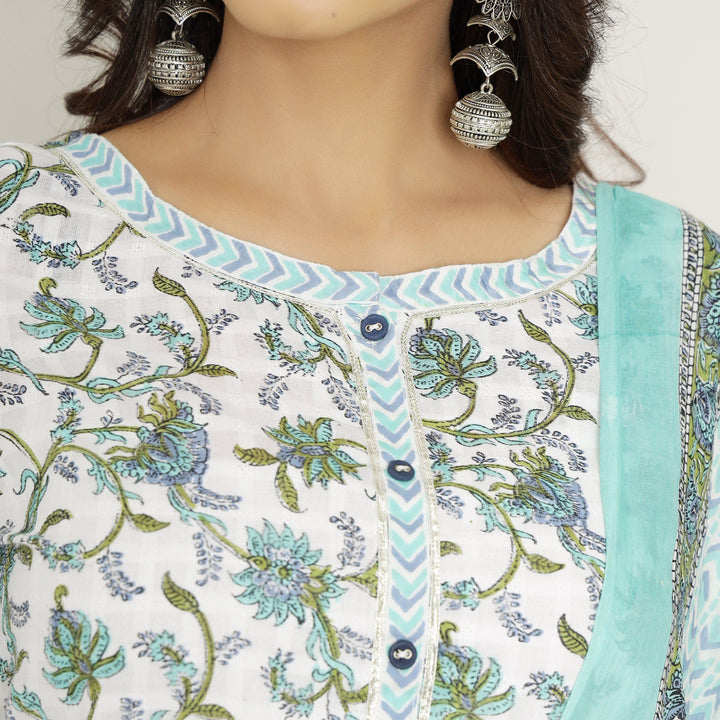 Rang Deep Women Set of Teal Blue Cotton Kurti With Palazzo and With Dupatta. Kurti Rangdeep-Fashions 