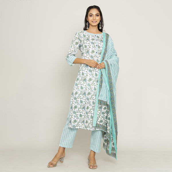 Rang Deep Women Set of Teal Blue Cotton Kurti With Palazzo and With Dupatta. Kurti Rangdeep-Fashions 