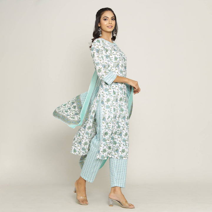 Rang Deep Women Set of Teal Blue Cotton Kurti With Palazzo and With Dupatta. Kurti Rangdeep-Fashions 