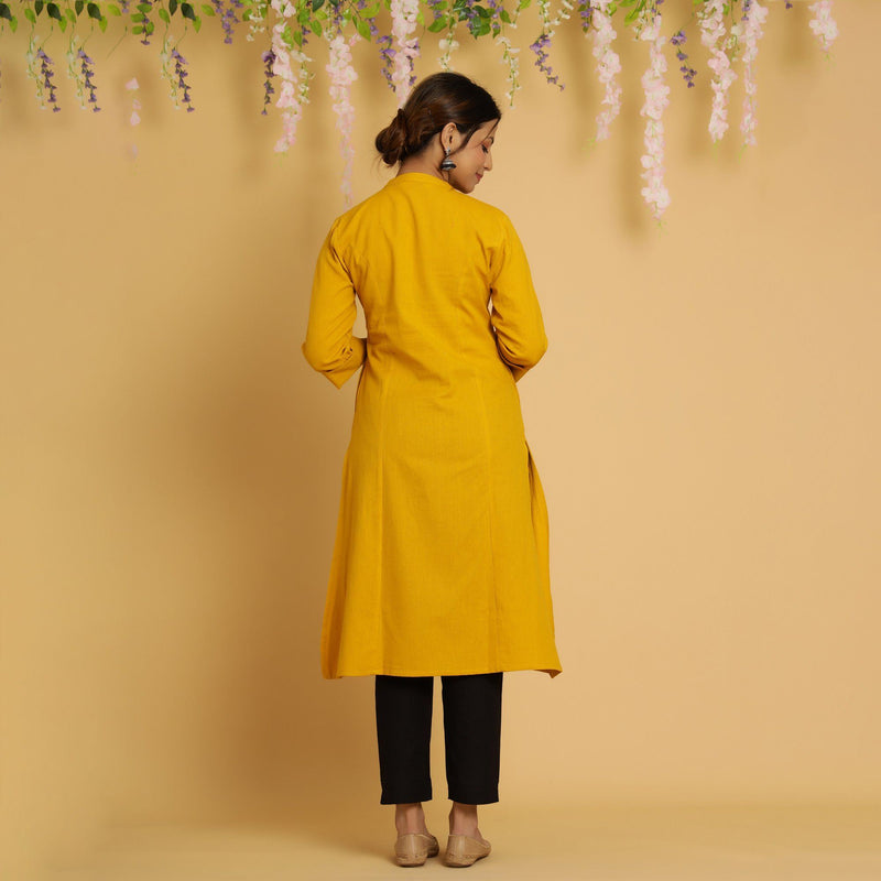 Yellow Coloured Pure Cotton Printed 3/4 Sleeves Round Neck Women Desig –  Royskart