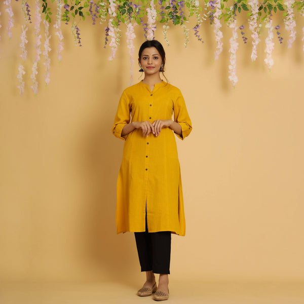 Rang Deep Yellow Cotton FLex Kurta Cotton Flex Kurti Rangdeep-Fashions 