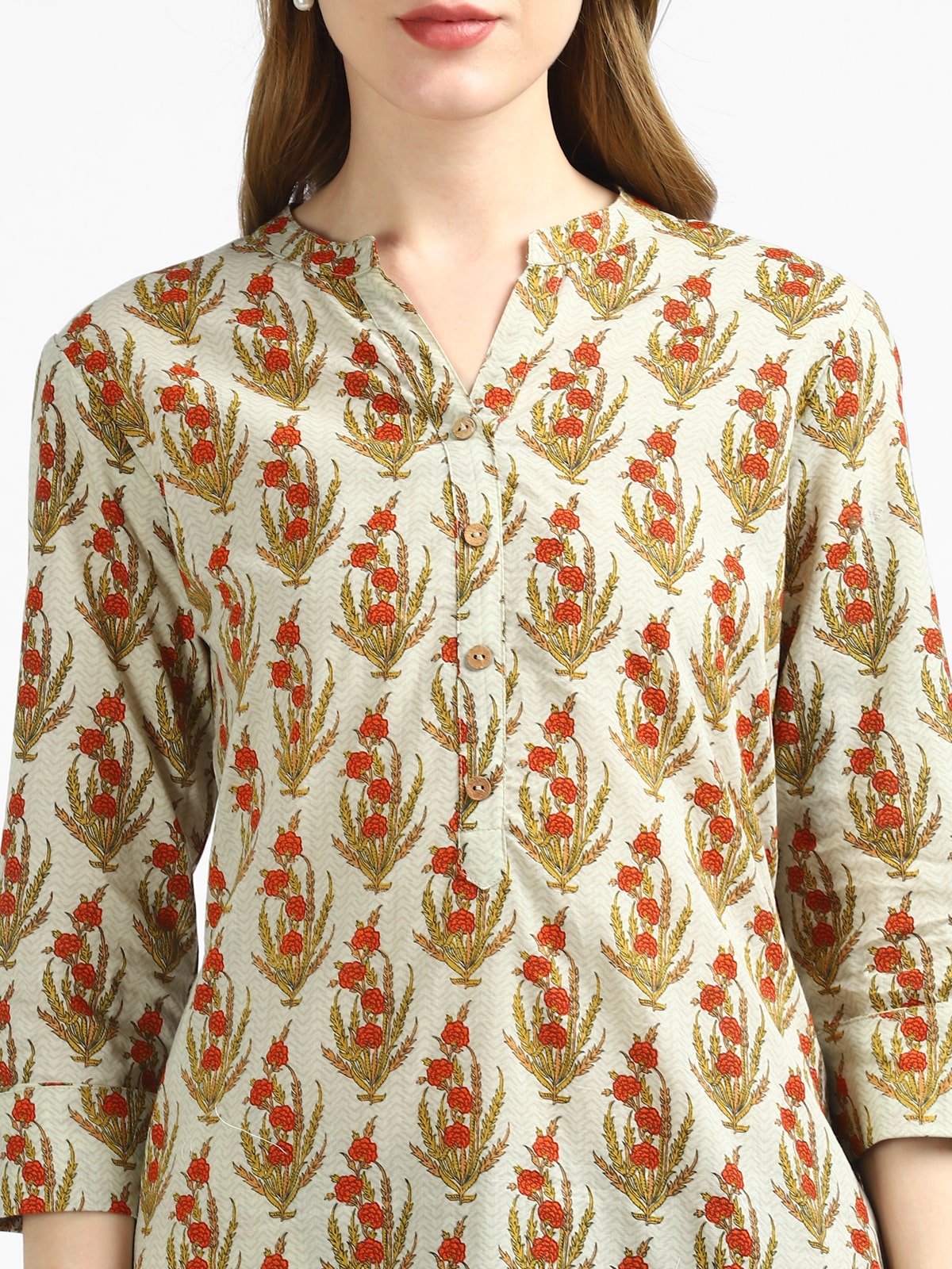 RangDeep Beige Floral Printed Kurta Kurti Rangdeep-Fashions 