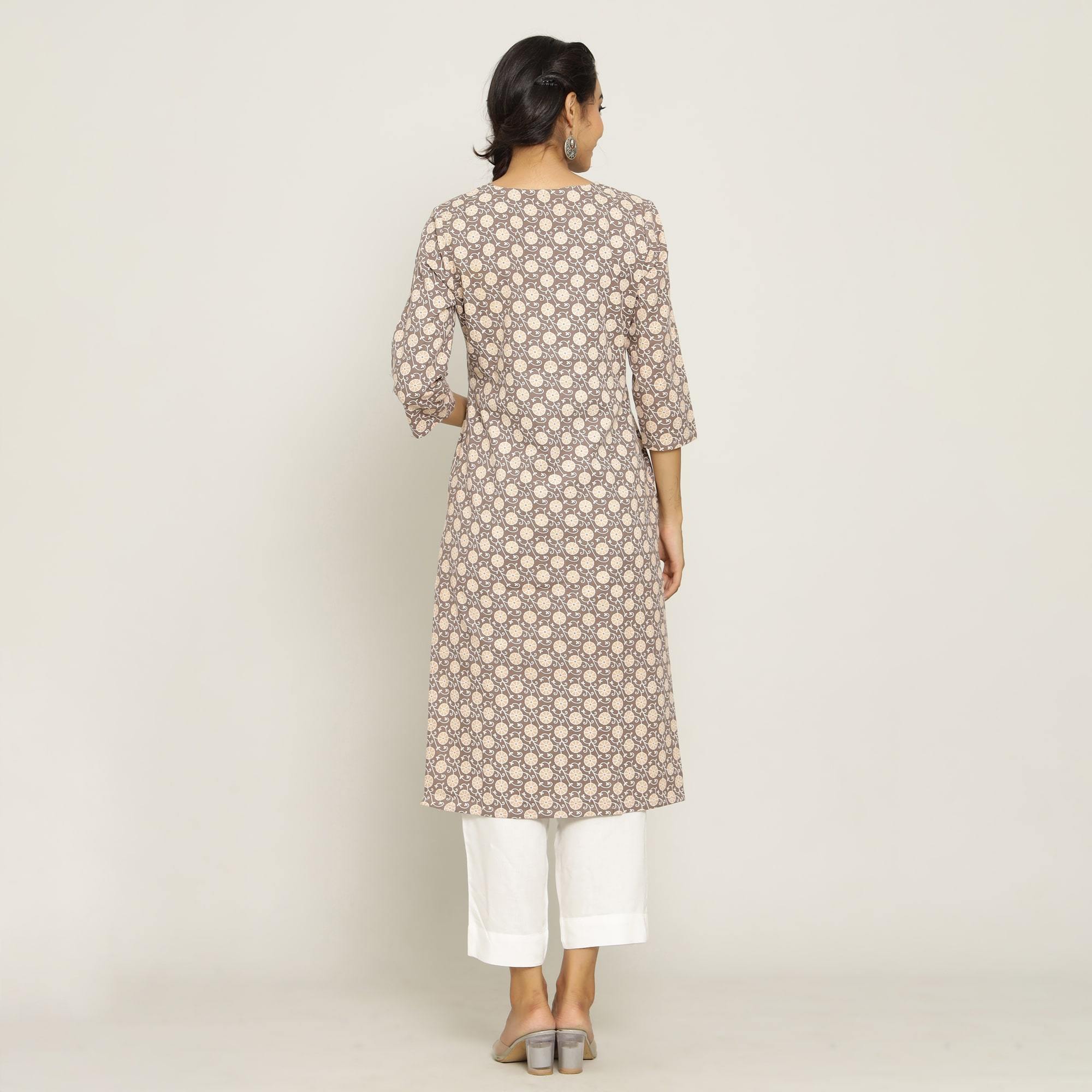 Rangdeep Beige printed NUDE Calf length Cotton Kurti Kurti Rangdeep-Fashions 