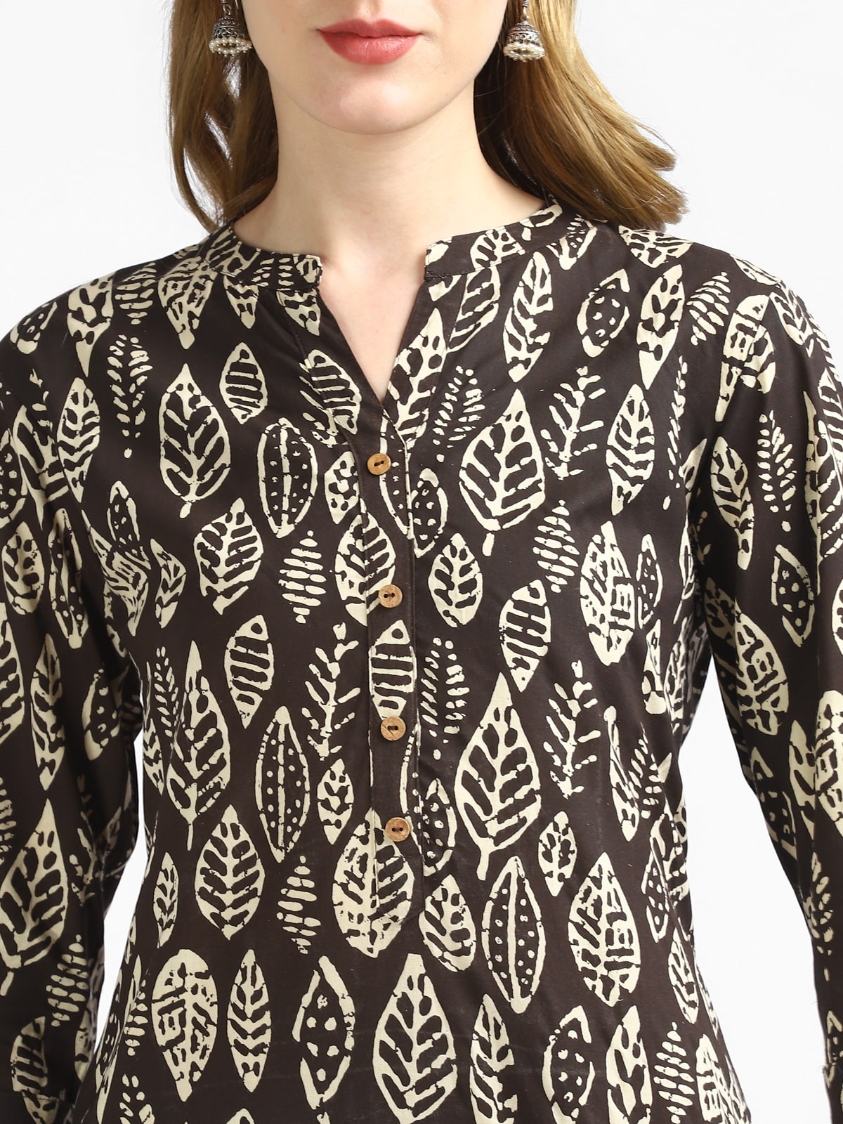 RangDeep Black Leaf Printed Cotton Kurta Kurti Rangdeep-Fashions 