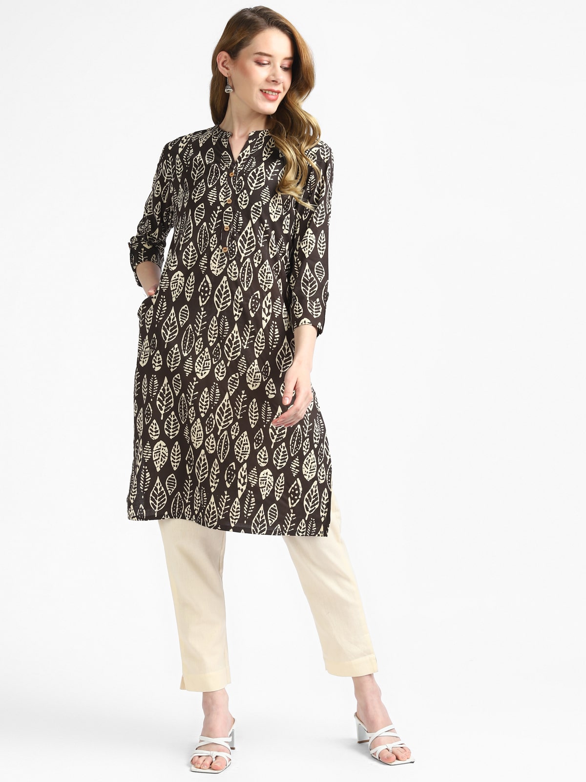 RangDeep Black Leaf Printed Cotton Kurta Kurti Rangdeep-Fashions Small 