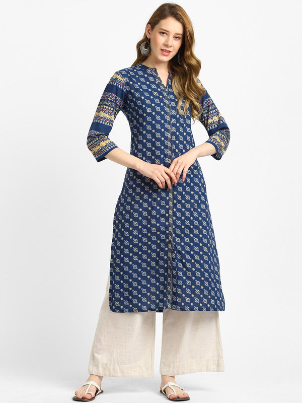 RangDeep Blue Cotton Kurta Kurti Rangdeep-Fashions Medium 