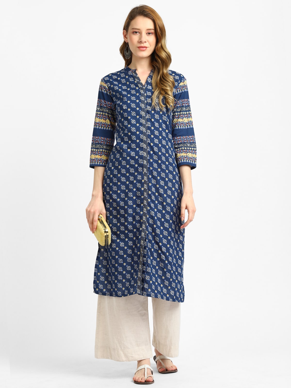 RangDeep Blue Cotton Kurta Kurti Rangdeep-Fashions Small 