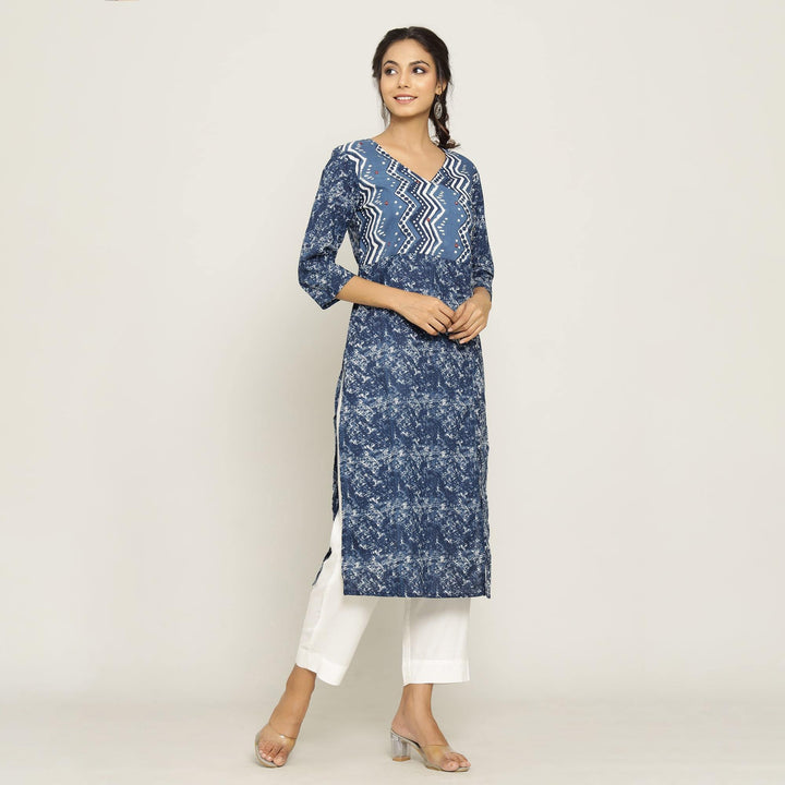 Rangdeep Blue printed Calf length Cotton Kurti Kurti Rangdeep-Fashions 