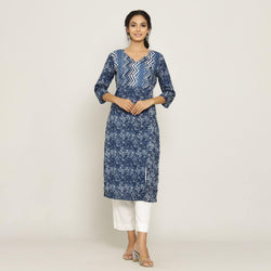 Rangdeep Blue printed Calf length Cotton Kurti Kurti Rangdeep-Fashions 