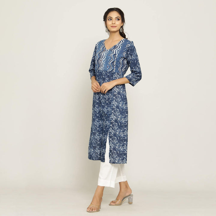 Rangdeep Blue printed Calf length Cotton Kurti Kurti Rangdeep-Fashions 