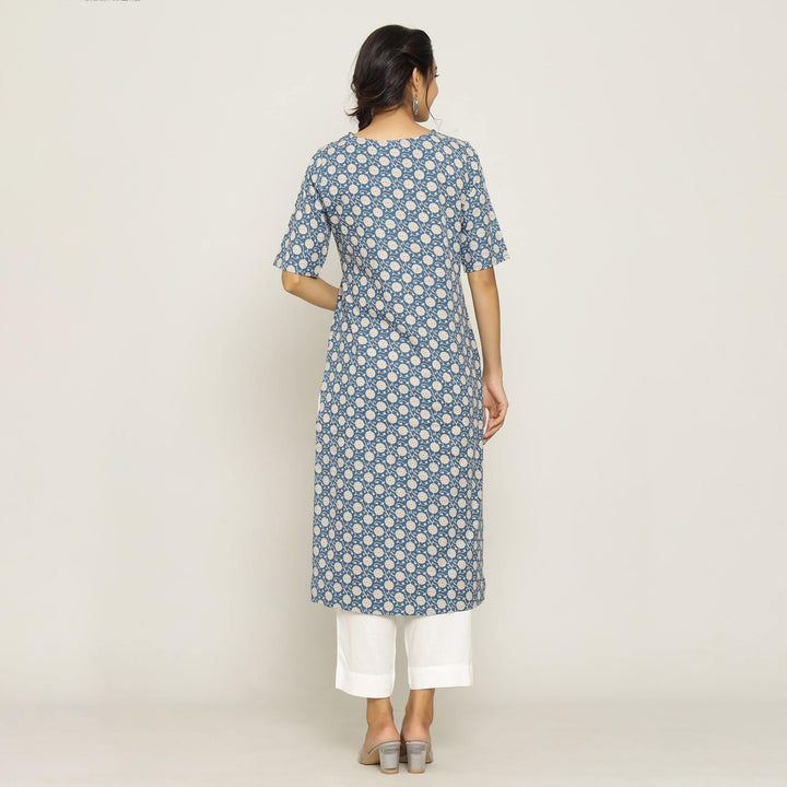 Rangdeep Blue printed Calf length Cotton Kurti Kurti Rangdeep-Fashions 