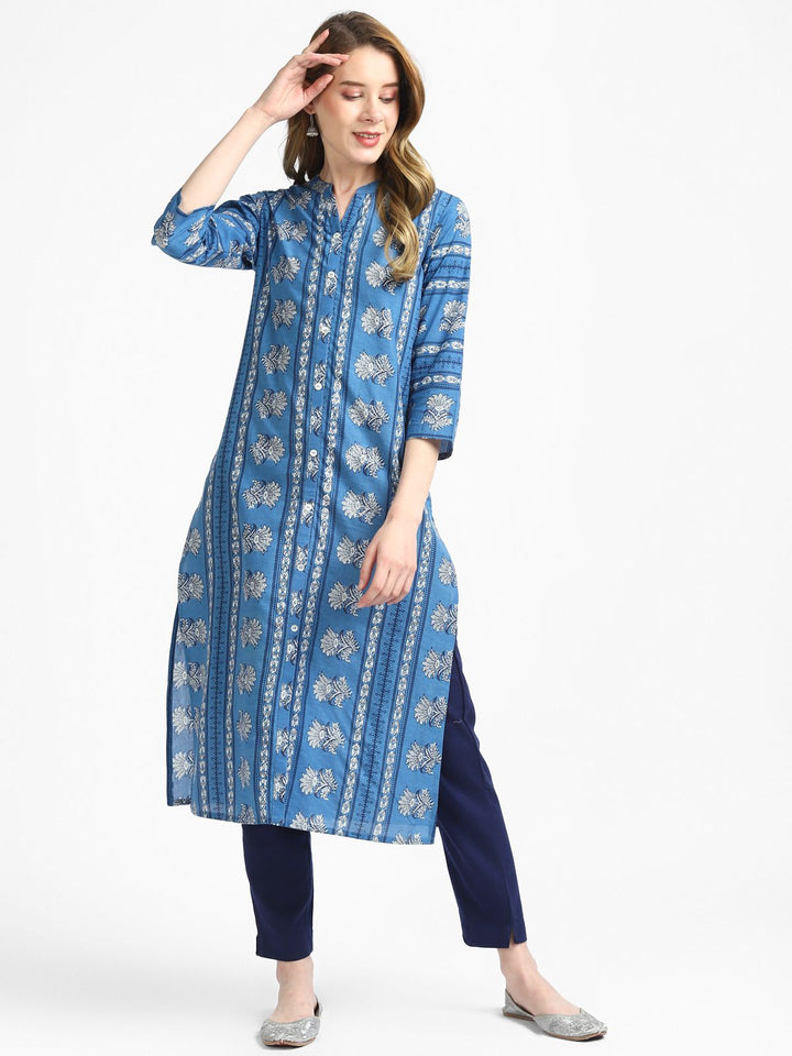 RangDeep Blue Printed Kurta Kurti Rangdeep-Fashions 