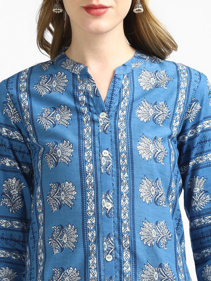 RangDeep Blue Printed Kurta Kurti Rangdeep-Fashions 