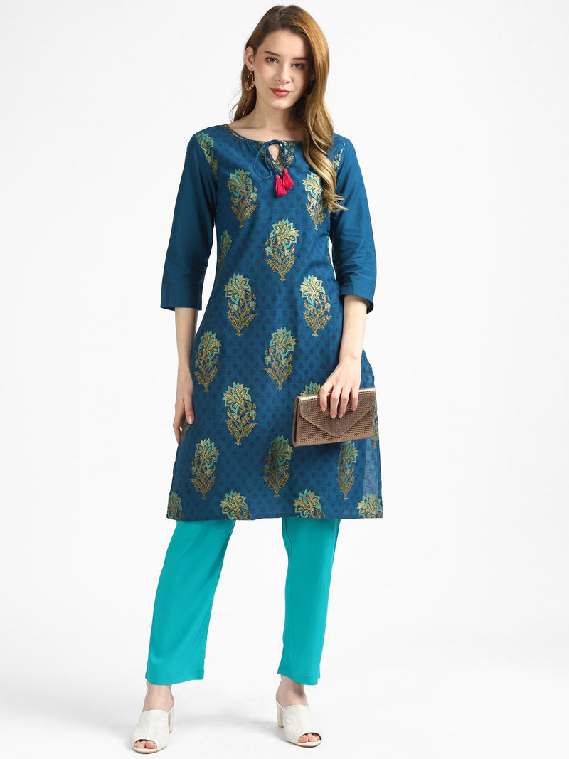RangDeep Blue Printed Kurta Kurti Rangdeep-Fashions Medium 