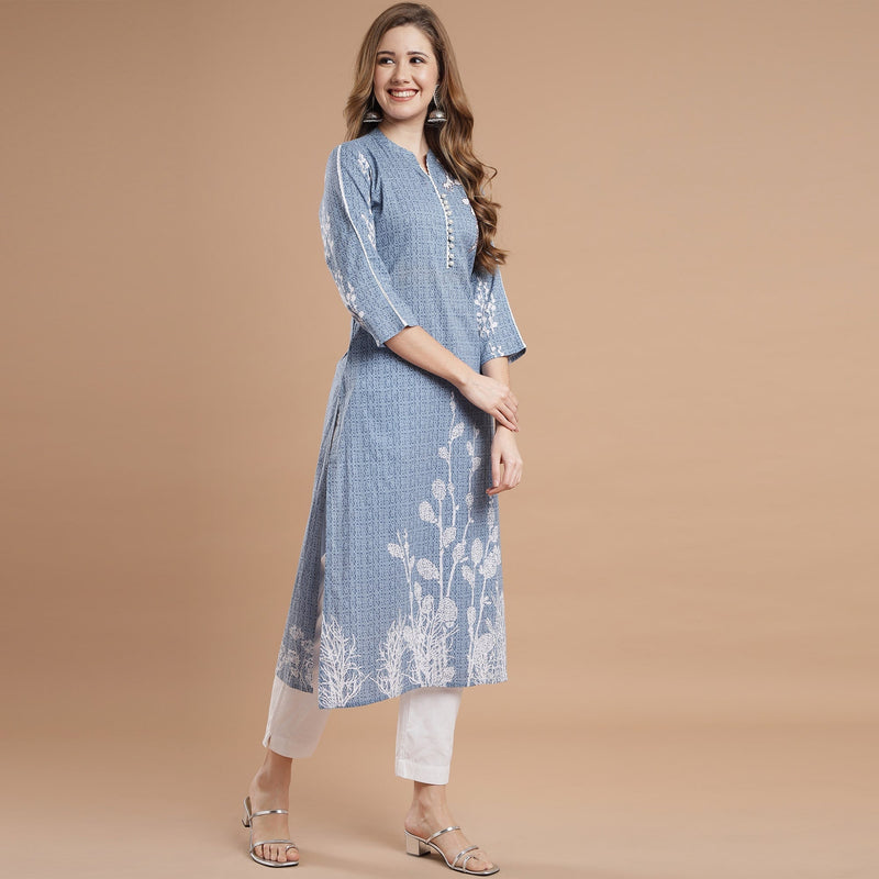 RANGDEEP BLUE RAYON WOMEN'S STRAIGHT KURTA Rayon kurta Rangdeep-Fashions Large 