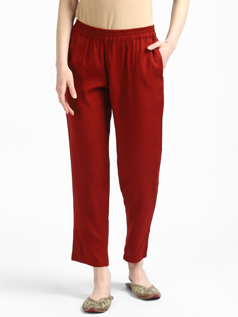 Rangdeep Brick Red Cotton Pant with Pocket Cotton Pant Rangdeep-Fashions 