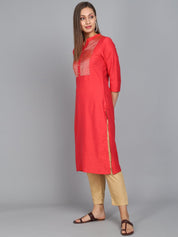 Rangdeep Carmine Knee length Viscose Straight Kurta Viscose Kurtis Rangdeep-Fashions 