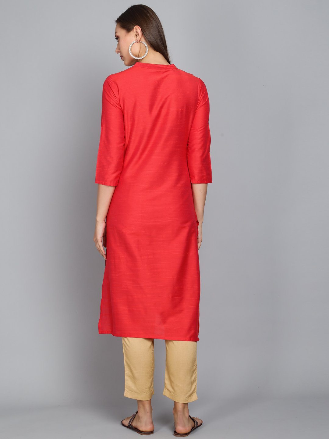 Rangdeep Carmine Knee length Viscose Straight Kurta Viscose Kurtis Rangdeep-Fashions 