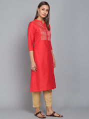 Rangdeep Carmine Knee length Viscose Straight Kurta Viscose Kurtis Rangdeep-Fashions 