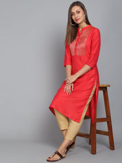 Rangdeep Carmine Knee length Viscose Straight Kurta Viscose Kurtis Rangdeep-Fashions 