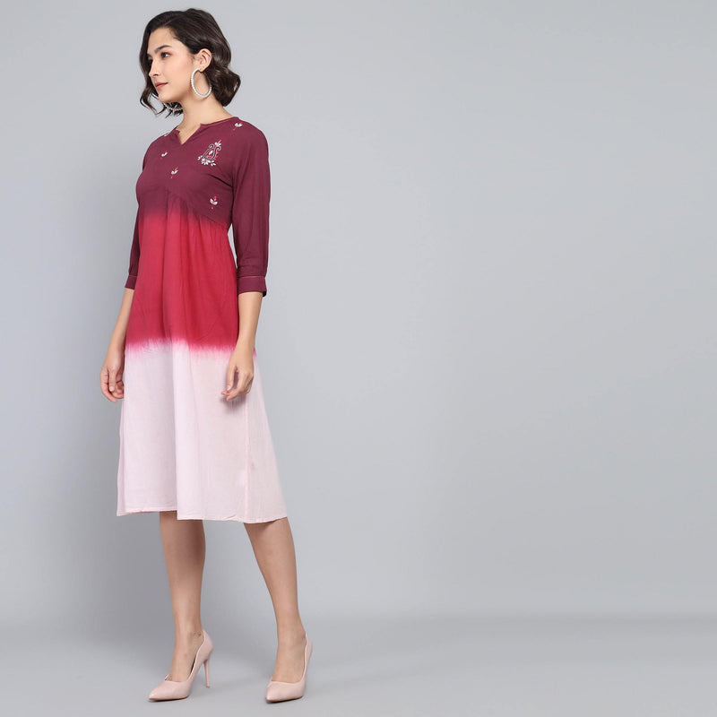 RangDeep Claret Pink Ombre Cotton Kurta Dress Ombre Dress Rangdeep-Fashions Small 