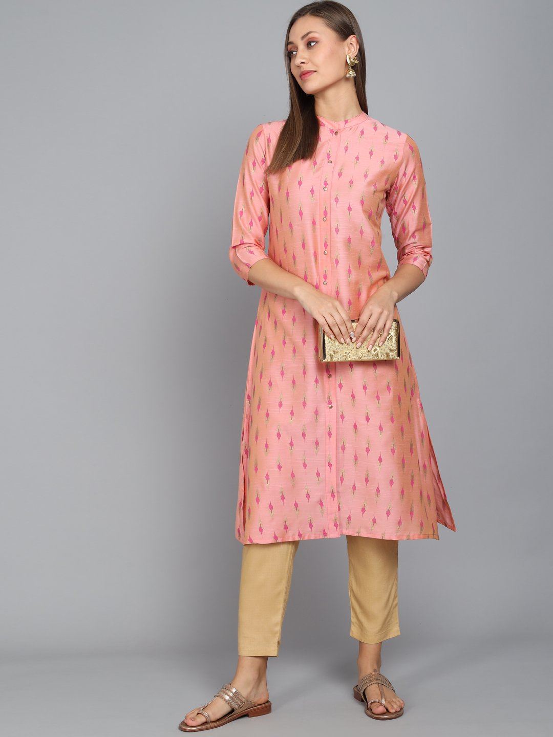 Rangdeep Flamingo Pink Knee length Viscose Straight Kurta Viscose Kurtis Rangdeep-Fashions Small 