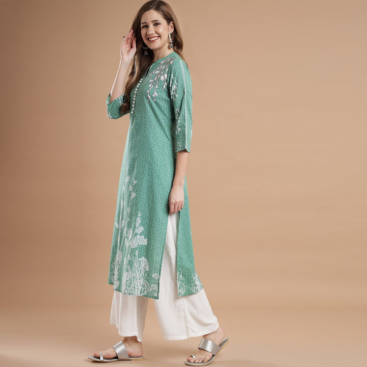 RANGDEEP GREEN COTTON WOMEN'S STRAIGHT KURTA Rayon kurta Rangdeep-Fashions Medium 