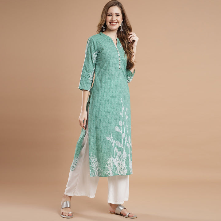 RANGDEEP GREEN COTTON WOMEN'S STRAIGHT KURTA Rayon kurta Rangdeep-Fashions Small 