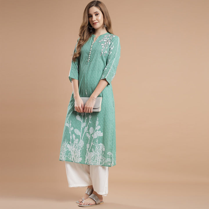 RANGDEEP GREEN COTTON WOMEN'S STRAIGHT KURTA Rayon kurta Rangdeep-Fashions X-Large 