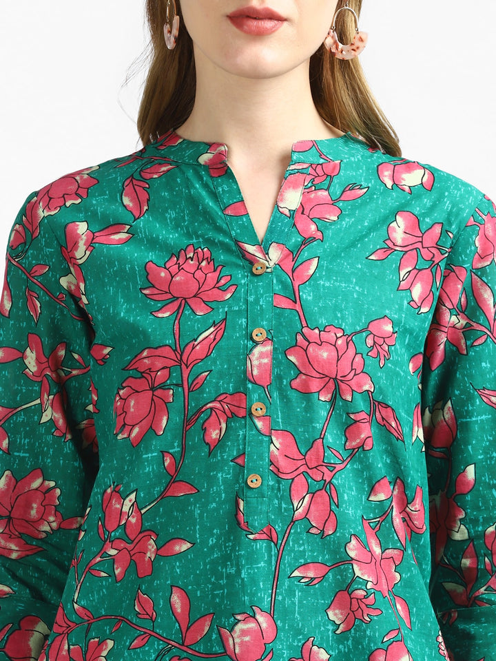 RangDeep Green Floral Printed Kurta Kurti Rangdeep-Fashions 