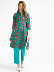 RangDeep Green Floral Printed Kurta Kurti Rangdeep-Fashions Medium 