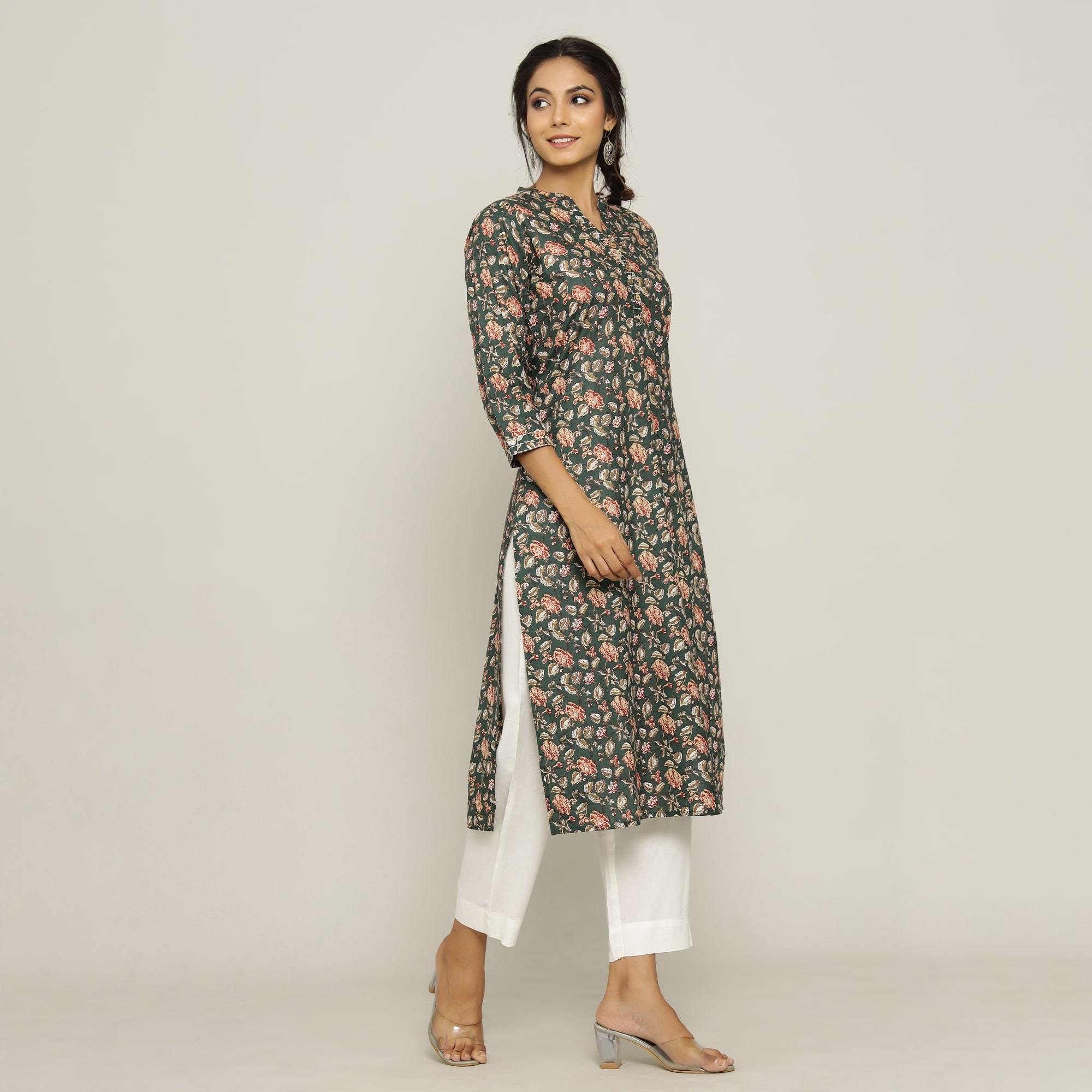 Rangdeep Green printed Calf length Cotton Kurti Kurti Rangdeep-Fashions 