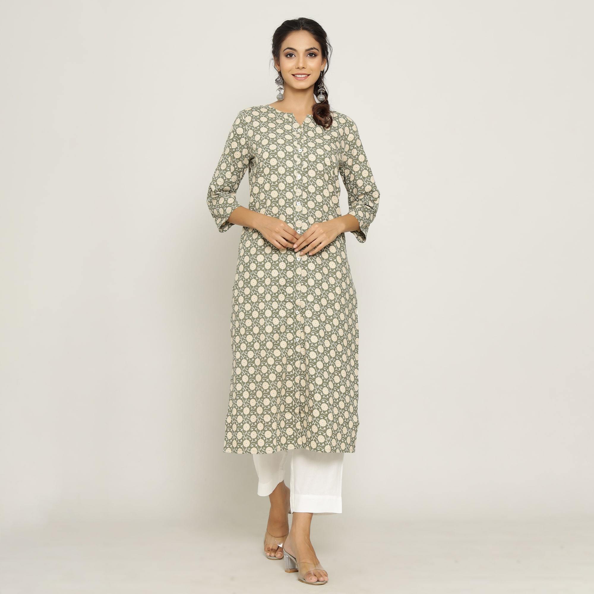 Rangdeep Green printed Calf length Cotton Kurti Kurti Rangdeep-Fashions 