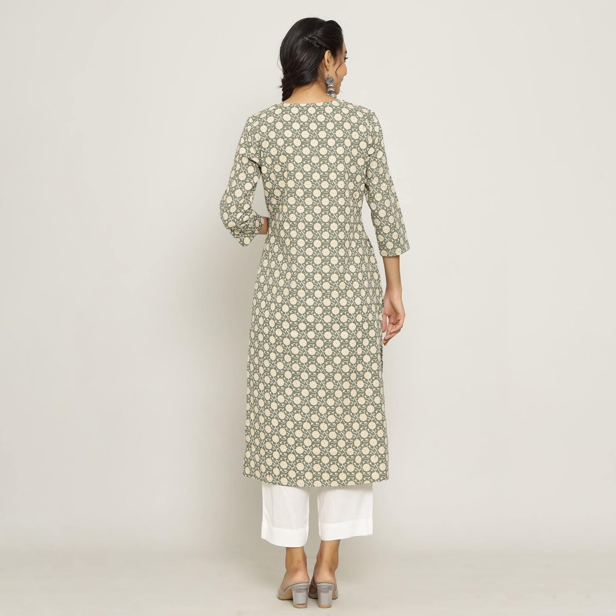 Rangdeep Green printed Calf length Cotton Kurti Kurti Rangdeep-Fashions 