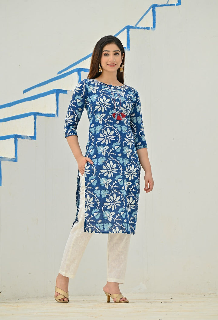 RangDeep INDIGO Printed Kurta Kurti Rangdeep-Fashions 