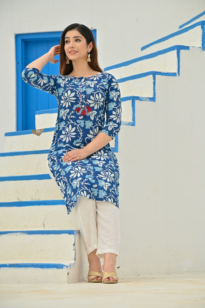 RangDeep INDIGO Printed Kurta Kurti Rangdeep-Fashions 