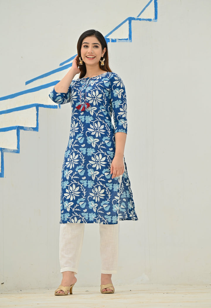 RangDeep INDIGO Printed Kurta Kurti Rangdeep-Fashions 