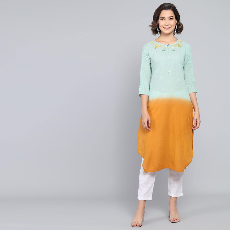 RangDeep Lemon Meadow Ombre Cotton Kurta Ombre Dress Rangdeep-Fashions Medium 