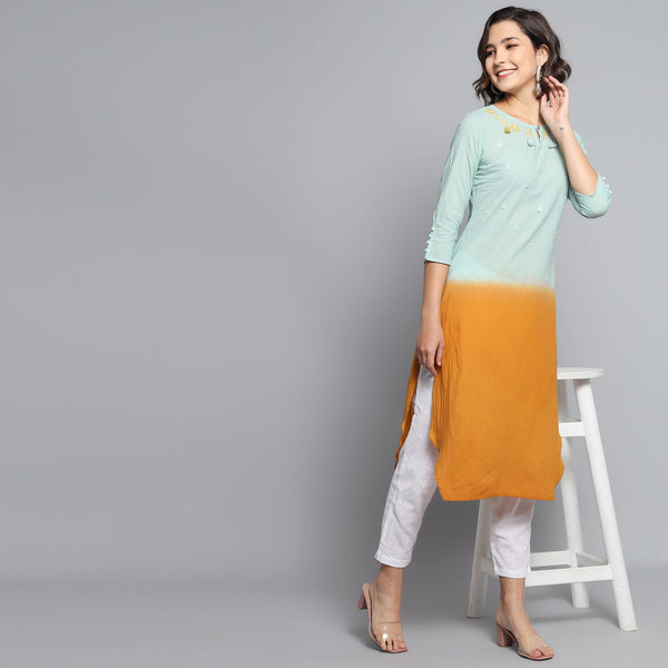 RangDeep Lemon Meadow Ombre Cotton Kurta Ombre Dress Rangdeep-Fashions Small 
