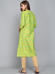 Rangdeep Lime Green Knee length Viscose Straight Kurta Viscose Kurtis Rangdeep-Fashions 