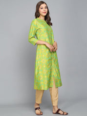 Rangdeep Lime Green Knee length Viscose Straight Kurta Viscose Kurtis Rangdeep-Fashions 