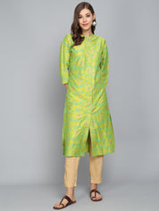 Rangdeep Lime Green Knee length Viscose Straight Kurta Viscose Kurtis Rangdeep-Fashions Small 