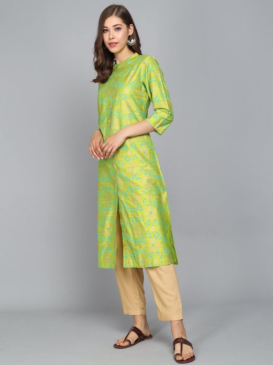 Rangdeep Lime Green Knee length Viscose Straight Kurta Viscose Kurtis Rangdeep-Fashions XX-Large 