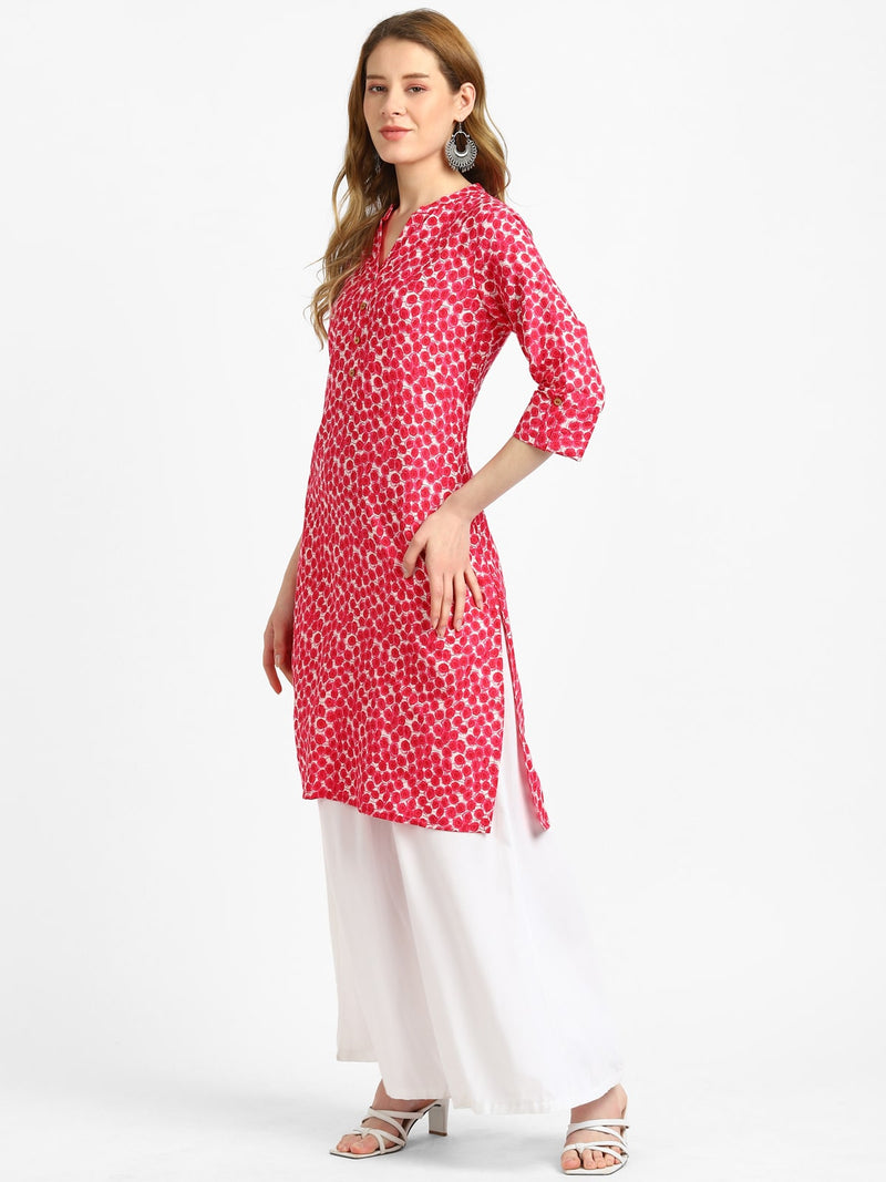 RangDeep Pink Floral Cotton Kurta Kurti Rangdeep-Fashions 